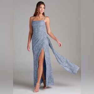 Azazie Atelier Denisa Powder Blue Sheath Floral Burnout Bridesmaid Dress 6